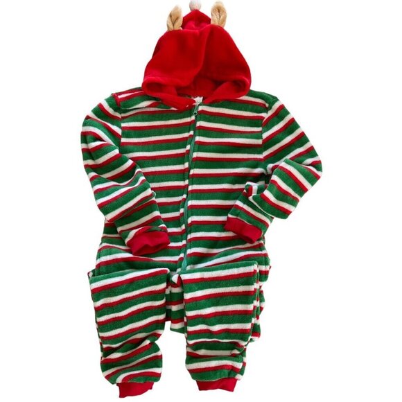 Mayfair Adult Christmas Reindeer Warm Fuzzy Hoodie Onsie Full Body PJ's - Picture 2 of 7